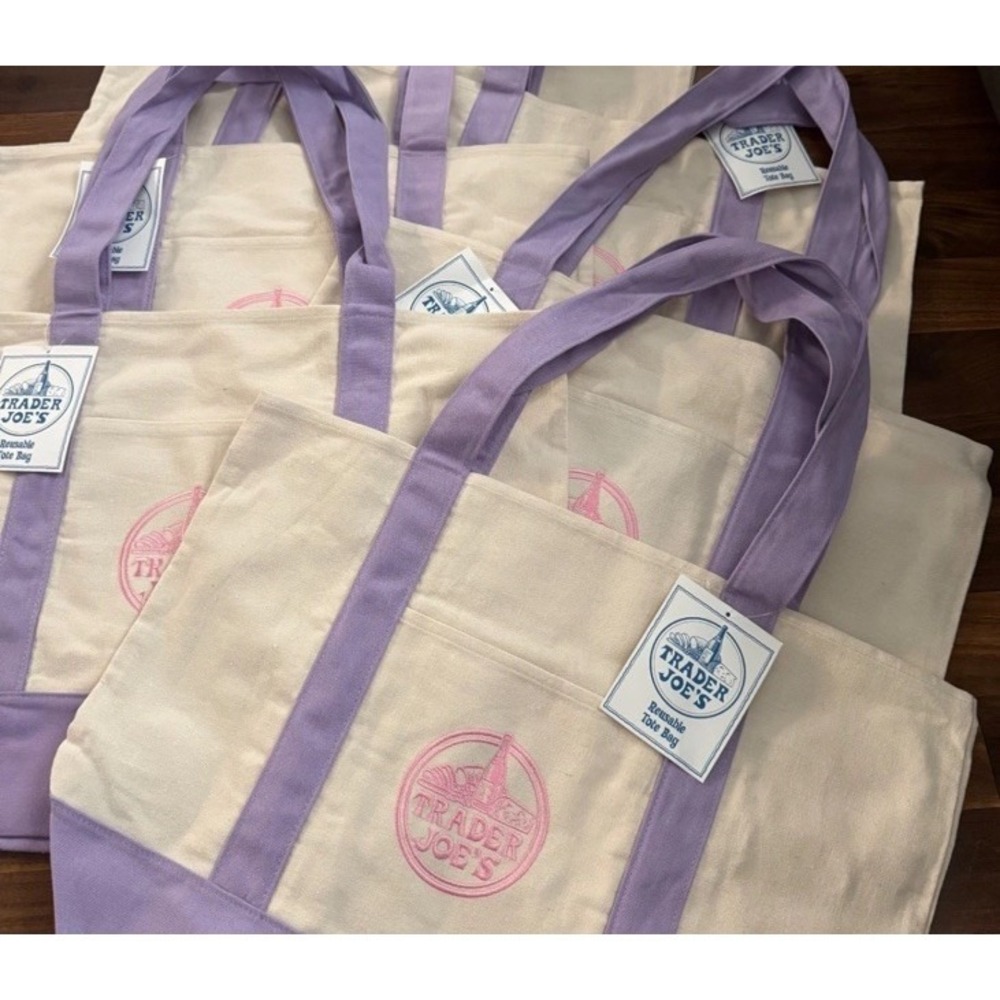 NWT Trader Joe's Large Lavender Canvas Tote Bag Set of 2 Purple HTF  VIRAL Large